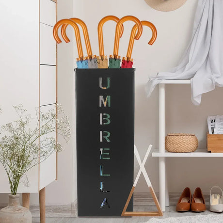 Umbrella Bucket Storage Cylinder Square Storing Umbrellas Home Office Organizer - White