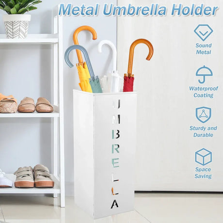Umbrella Bucket Storage Cylinder Square Storing Umbrellas Home Office Organizer - White