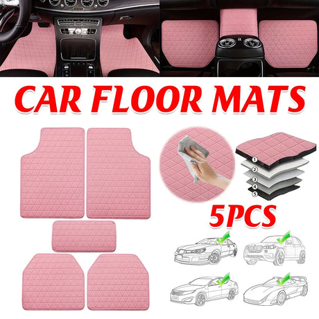 5Pcs Car Floor Mat Universal PVC Leather Carpet Vehicle Protective Floor Mat