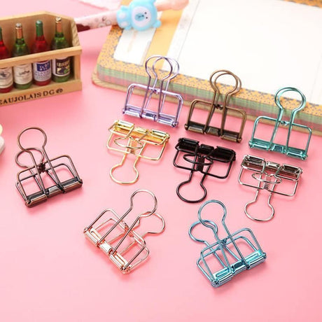 Solid Color Hollow Out Swallowtail Metal Binder Bookmark Clips Office Supplies - Black