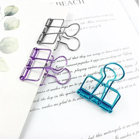Solid Color Hollow Out Swallowtail Metal Binder Bookmark Clips Office Supplies - Silver