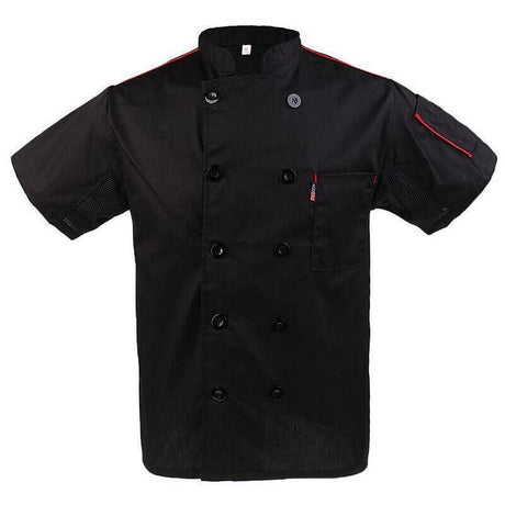 Black Unisex Mesh Sleeve Chef Coat Jacket Restaurant Hotel Cook Short Uniform - 2XL