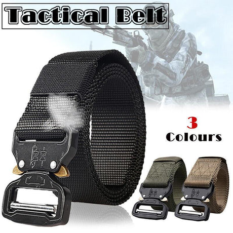 Mens Canvas Outdoor Tactical Belt Heavy Duty Army Waist Web Strap Waistband Hot - Khaki