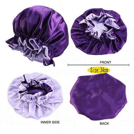 Womens Satin Sleep Cap Bonnet Elastic Wide Band Hair Sleeping Hat - Red