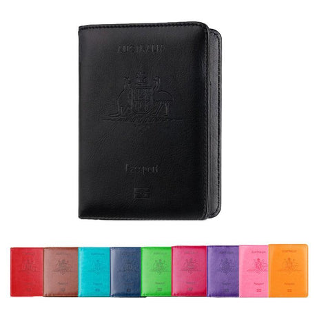 RFID Passport Holder Slim Leather Travel Wallet ID Card Cover Case for Men Women - Black