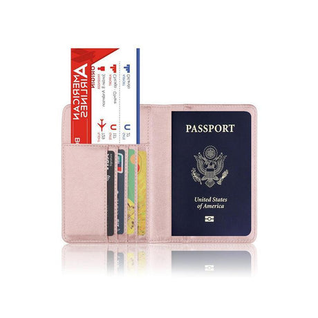 RFID Passport Holder Slim Leather Travel Wallet ID Card Cover Case for Men Women - Blue