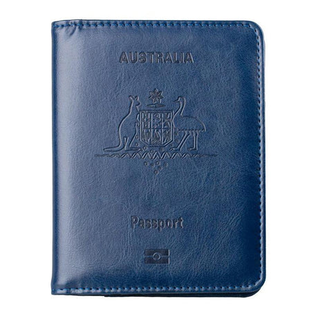 RFID Passport Holder Slim Leather Travel Wallet ID Card Cover Case for Men Women - Blue