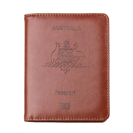 RFID Passport Holder Slim Leather Travel Wallet ID Card Cover Case for Men Women - Brown