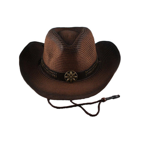 Outdoor Western Cowboy Hat Unisex Straw Hat Visor Hats Big Wide Brim Hat Summer - Coffee