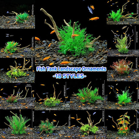 Aquarium Landscaping Decoration Artificial Wood and Plants Fish Tank Ornament - CM1902-Green