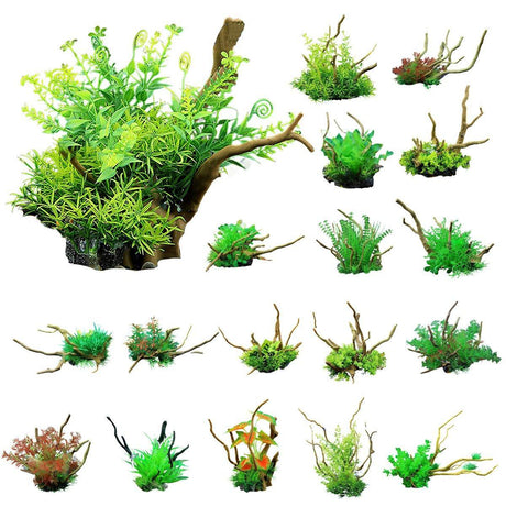 Aquarium Landscaping Decoration Artificial Wood and Plants Fish Tank Ornament - CM1904-Green