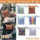 2PCS Cartoon Printed Diaper Bag Double Zipper Washable Storage Organizer - Blue Heart