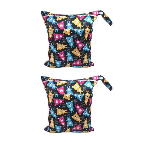 2PCS Cartoon Printed Diaper Bag Double Zipper Washable Storage Organizer - Blue Heart