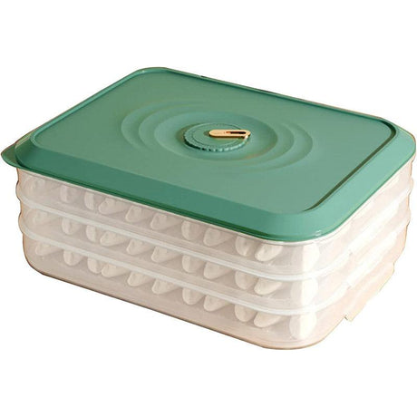3/4 Layer Large Capacity Dumpling Box Sealed Fresh Wonton Storage Container - Green-3 Layer