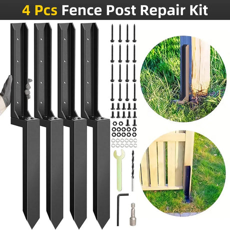 4Pcs Heavy Duty Fence Post Anchor Ground Stake For Fixing Leaning Wood Support