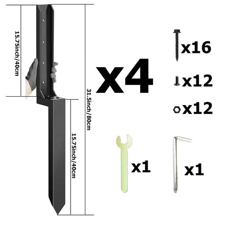 4Pcs Heavy Duty Fence Post Anchor Ground Stake For Fixing Leaning Wood Support