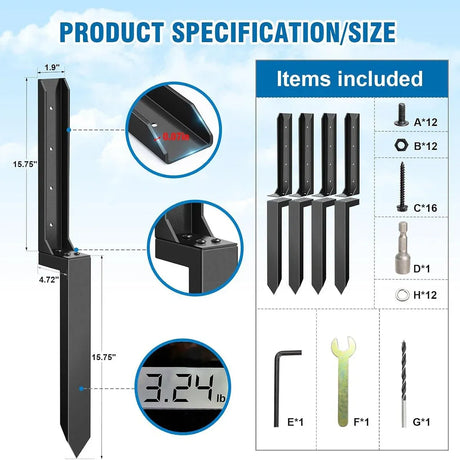 4Pcs Heavy Duty Fence Post Anchor Ground Stake For Fixing Leaning Wood Support