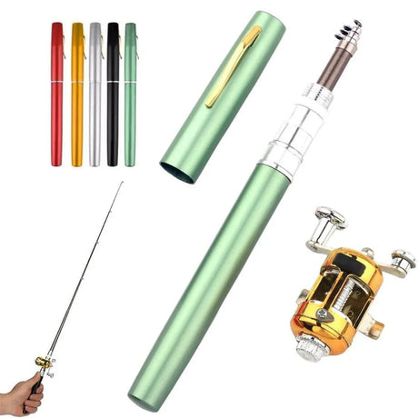Mini Pen Fishing Rod Pocket Size Portable Telescopic Travel Fishing Pole Tool - Black