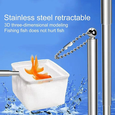 Retractable Fish Net for Fish Tank Pocket Fishing Net with Handle Aquarium Tools - Square-S