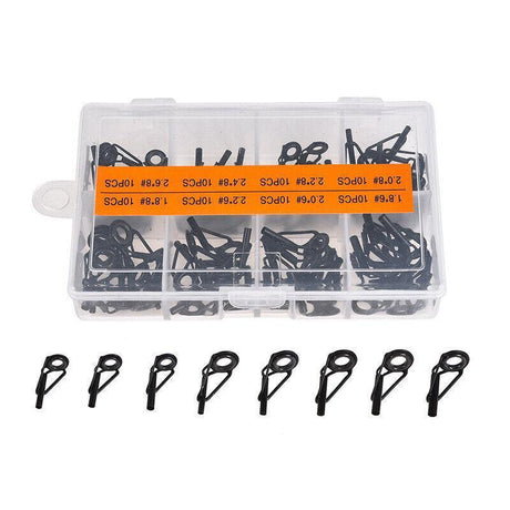 80 Fishing Rod Guide Set Tackle Tips Repair Kits Ring 8 Size Stainless Steel Box