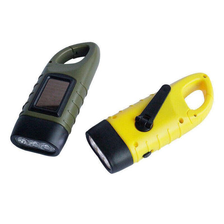 Hand Crank Solar Powered Rechargeable Led Camping Emergency Flashlight - Black