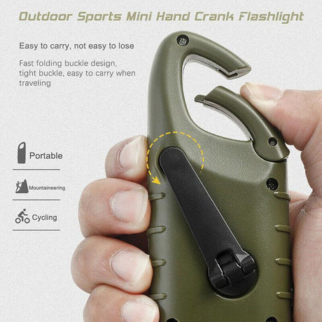 Hand Crank Solar Powered Rechargeable Led Camping Emergency Flashlight - Green