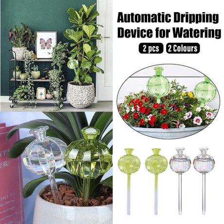 2PCS Automatic Glass Watering Cactus Plant Flower Self Drip Irrigation Tool - Green