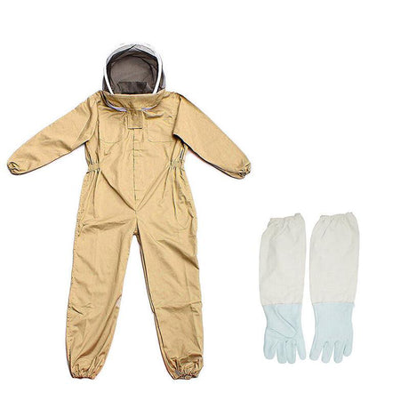 Full Beekeeping Suit Bee Suit Heavy Duty Leather Ventilated Keeping Gloves - L （with Gloves）