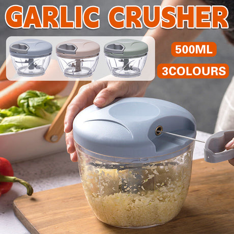 500ml Manual Meat Mincer Garlic Chopper Rotate Garlic Press Crusher Vegetable - Blue