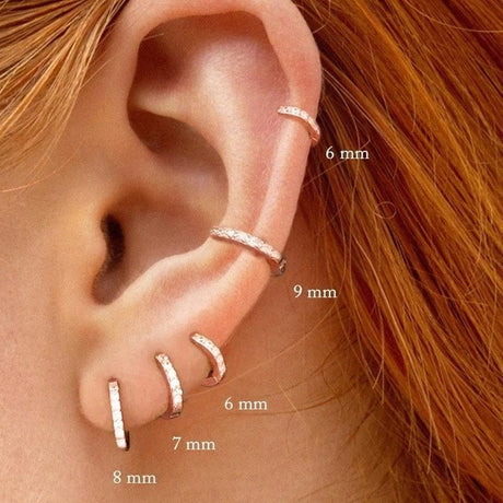 7sizes Hoop Earring Silver Zirconia Ear Huggie Hoop Cartilage Piercing Jewellery - Gold-10mm