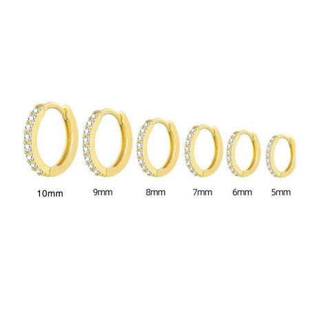 7sizes Hoop Earring Silver Zirconia Ear Huggie Hoop Cartilage Piercing Jewellery - Gold-10mm