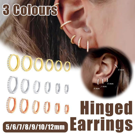 7sizes Hoop Earring Silver Zirconia Ear Huggie Hoop Cartilage Piercing Jewellery - Gold-9mm