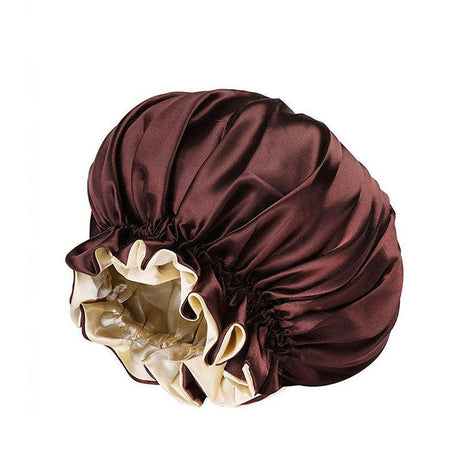 Womens Satin Sleep Cap Bonnet Elastic Wide Band Hair Sleeping Hat - Gold