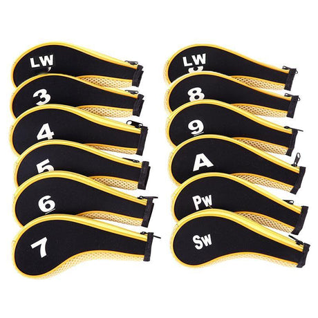 12Pcs Golf Head Cover Iron Putter Driver Headcover Protective Set Club Covers - Black