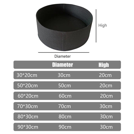 5x Felt Planting Bag Round Vegetable Garden Flower Seedling Grow Bags for Plants - Green-70*30cm