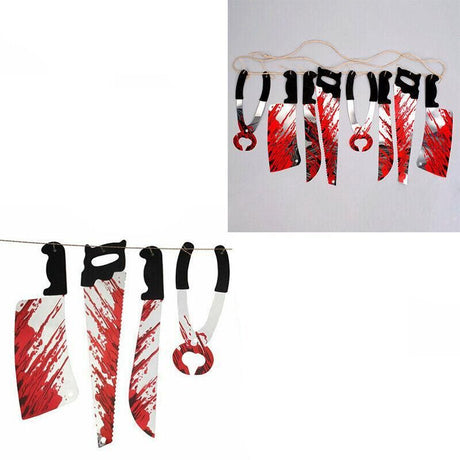 8Pcs Hanging Bloody Weapons Halloween Horror Props Garland Banner Decoration Au