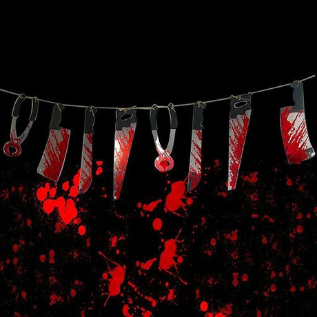 8Pcs Hanging Bloody Weapons Halloween Horror Props Garland Banner Decoration Au
