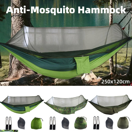 Camping Hammock Tent Set Double Outdoor Hanging Bed With Mosquito Net For Travel - Army green