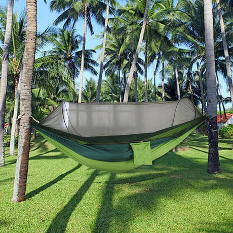 Camping Hammock Tent Set Double Outdoor Hanging Bed With Mosquito Net For Travel - Army green