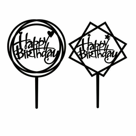 Acrylic Home Happy Birthday Decor Baking Cake Topper Card Party Decor Supply - Silver S108