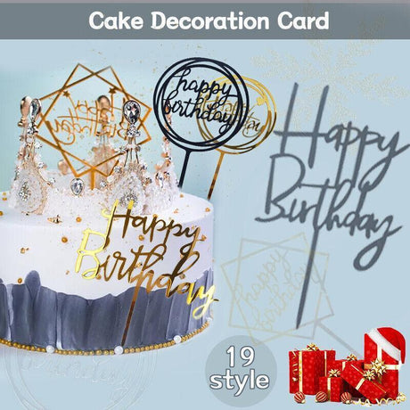Acrylic Home Happy Birthday Decor Baking Cake Topper Card Party Decor Supply - Silver S20
