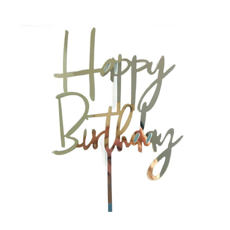 Acrylic Home Happy Birthday Decor Baking Cake Topper Card Party Decor Supply - Silver S20