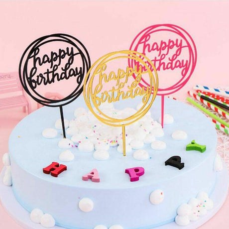 Acrylic Home Happy Birthday Decor Baking Cake Topper Card Party Decor Supply - Silver S224