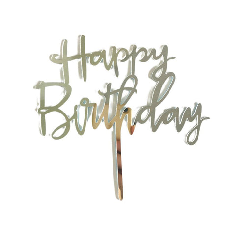 Acrylic Home Happy Birthday Decor Baking Cake Topper Card Party Decor Supply - Silver S224