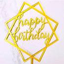 Acrylic Home Happy Birthday Decor Baking Cake Topper Card Party Decor Supply - Silver S48
