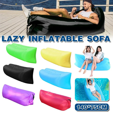 Fast Inflatable Lazy Lounge Air Sofa Bed Camping Beach Hangout Sleeping Bag - Yellow