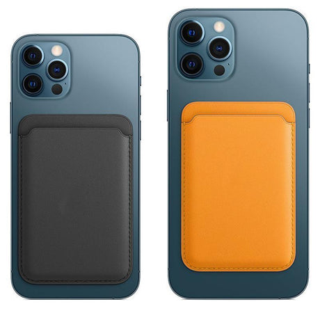Leather Card Holder Wallet Pocket for iPhone 14 13 Pro Max with Snap-On Attachment - Blue