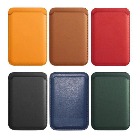 Leather Card Holder Wallet Pocket for iPhone 14 13 Pro Max with Snap-On Attachment - Red