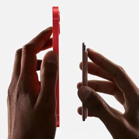Leather Card Holder Wallet Pocket for iPhone 14 13 Pro Max with Snap-On Attachment - Red