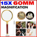 15X Handheld Magnifying Glass 60mm Optical Lens for Reading Jewelry Hobby